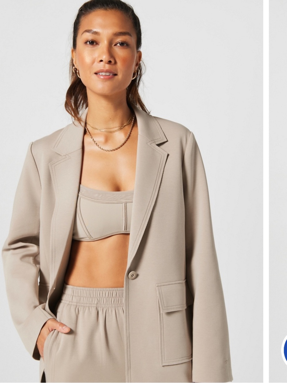 Fabletics Oversized Blazer NWT Brutalist Khaki Taupe Stretch Jacket Medium - Picture 2 of 16